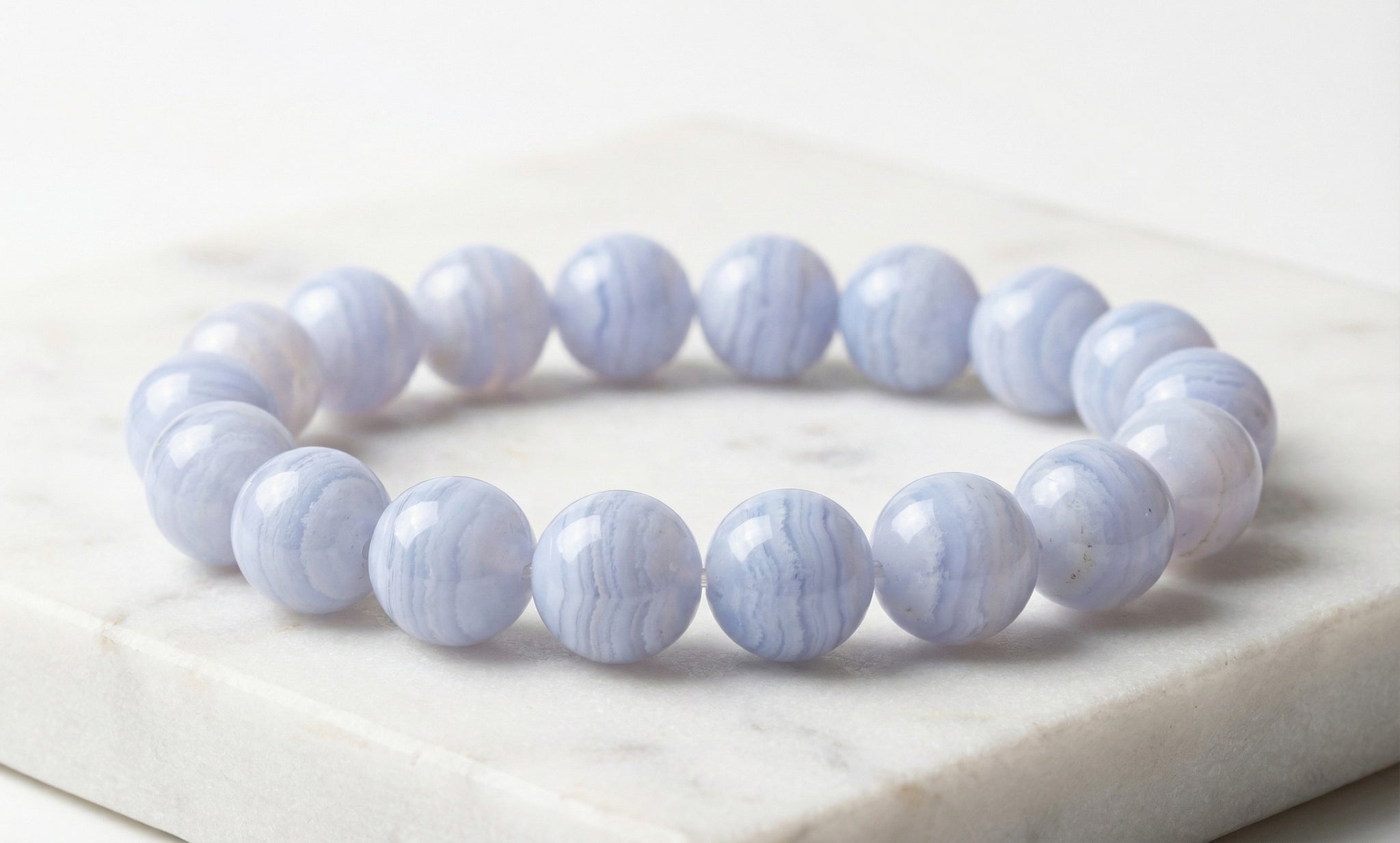Blue Lace Agate Crystal Bracelet (Calmness, Communication, Emotional Balance)