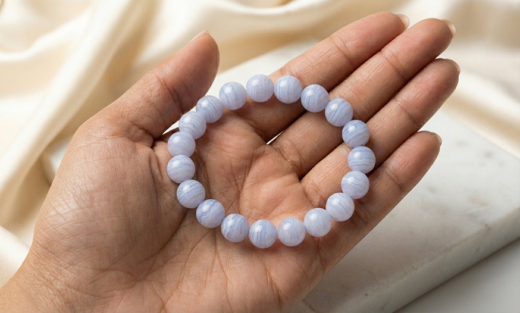 Blue Lace Agate Crystal Bracelet (Calmness, Communication, Emotional Balance)