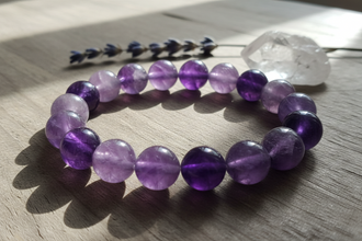 a round beaded amethyst bracelet
